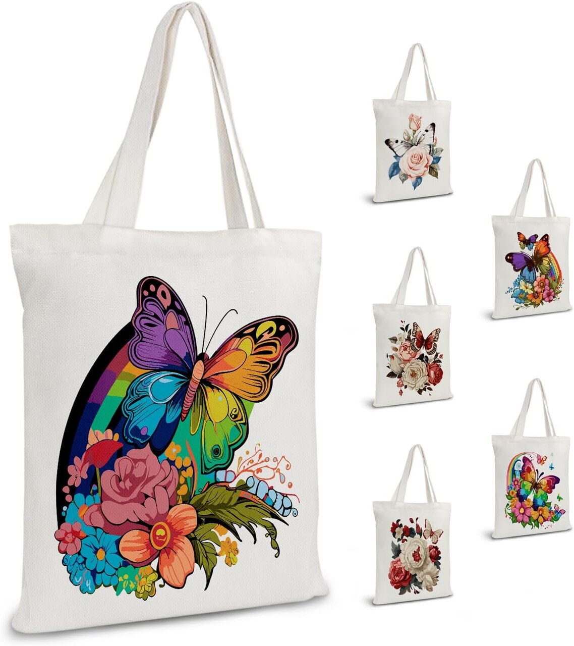 Paint by Numbers Tote Bag, Paint by Number Butterfly on Canvas, DIY Flower Canvas Bag for School Student Painted with Acrylic Paints 13.38x15.74 Inch